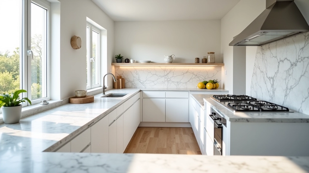 Cuisine rénovée avec matériaux modernes et éclairage naturel