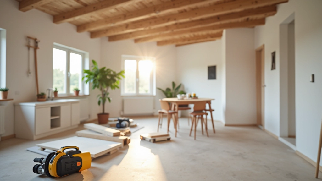 Intérieur de maison en rénovation avec outils et matériaux de construction